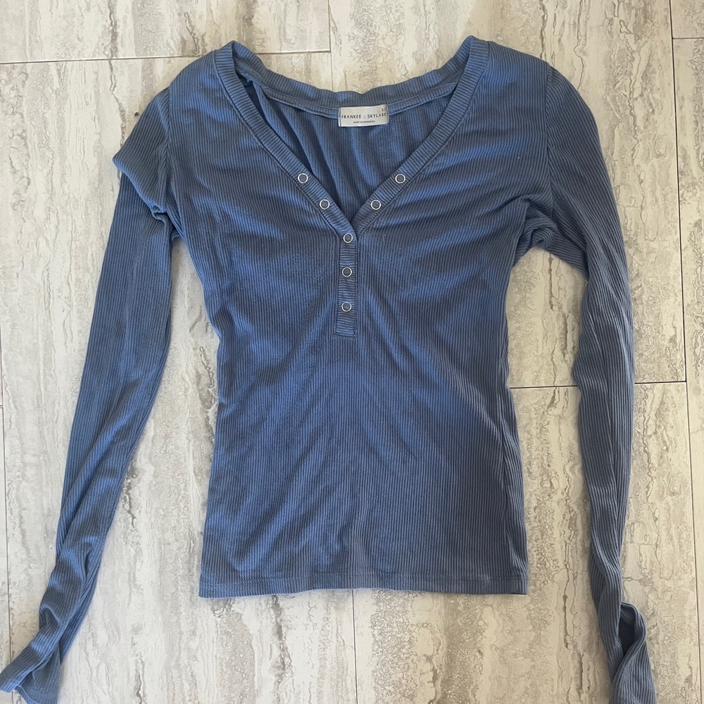 Brandy Melville Blue Buttoned Long Sleeve Top